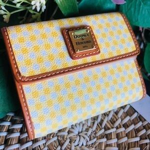 Dooney & Bourke Yellow Checkered Canvas Snap Wallet Leather Trim NWT